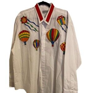 Vintage Wayne Scott Blouse Top Shirt  Handpainted Hot Air Balloons Kites Plus 2X